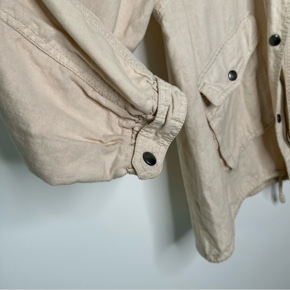 ZARA Linen Blend Utility Cargo Jacket Small Women Neutral Beige Lightweight - Picture 5 of 12